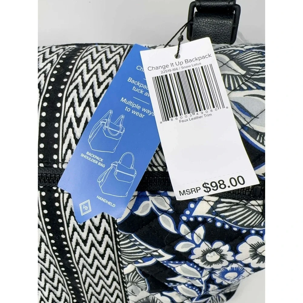 NEW VERA BRADLEY Change It Up Backpack Snow Lotus 22519-I66‎ Black White Blue